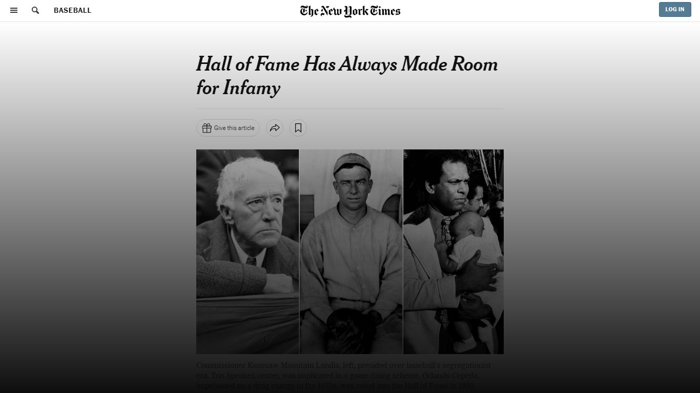 Baseball Hall of Fame Has Always Made Room for Infamy - The New York Times